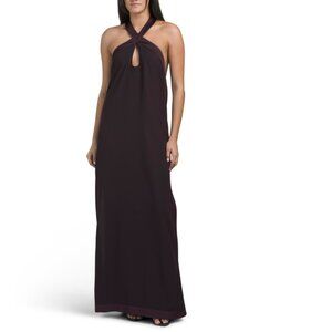 ONE33 SOCIAL Dark Plum Wrap Neck Sheath Gown